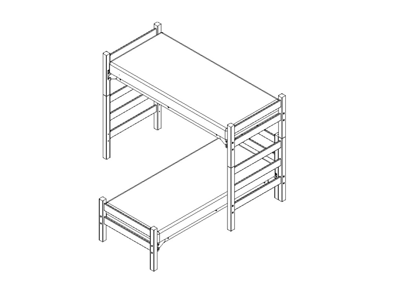 A sketch of bunk beds lofted in the shape of an "L"