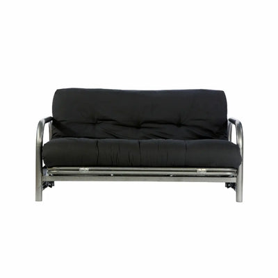 A metal futon in a couch-like position